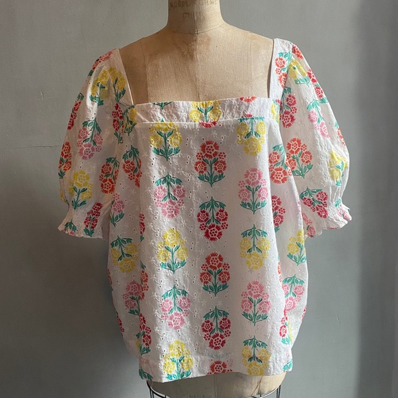 Draper James RSVP Floral Print Eyelet Puff Sleeve Top, Size 3X - Picture 2 of 13